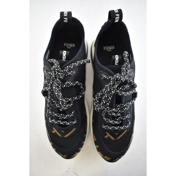 Fendi Freedom Logo Black Brown White FF Zucca Low Top Tie Trainer Sneaker 36.5 - Picture 8 of 11